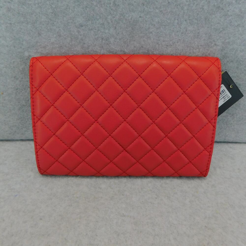 Badgley Mischka Red Diamond Quilted  Round Studs Crossbody Bag Vegan Leather - Picture 3 of 9